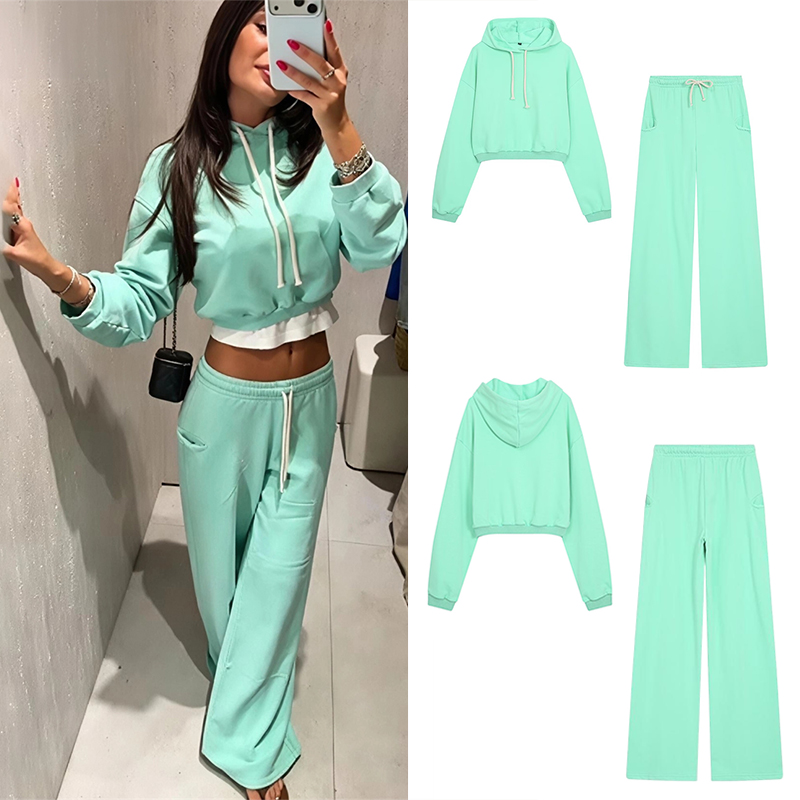 Street Fashion Us - Guobioziy Kadın Floresan Kırpılmış Sweatshirt Takımı