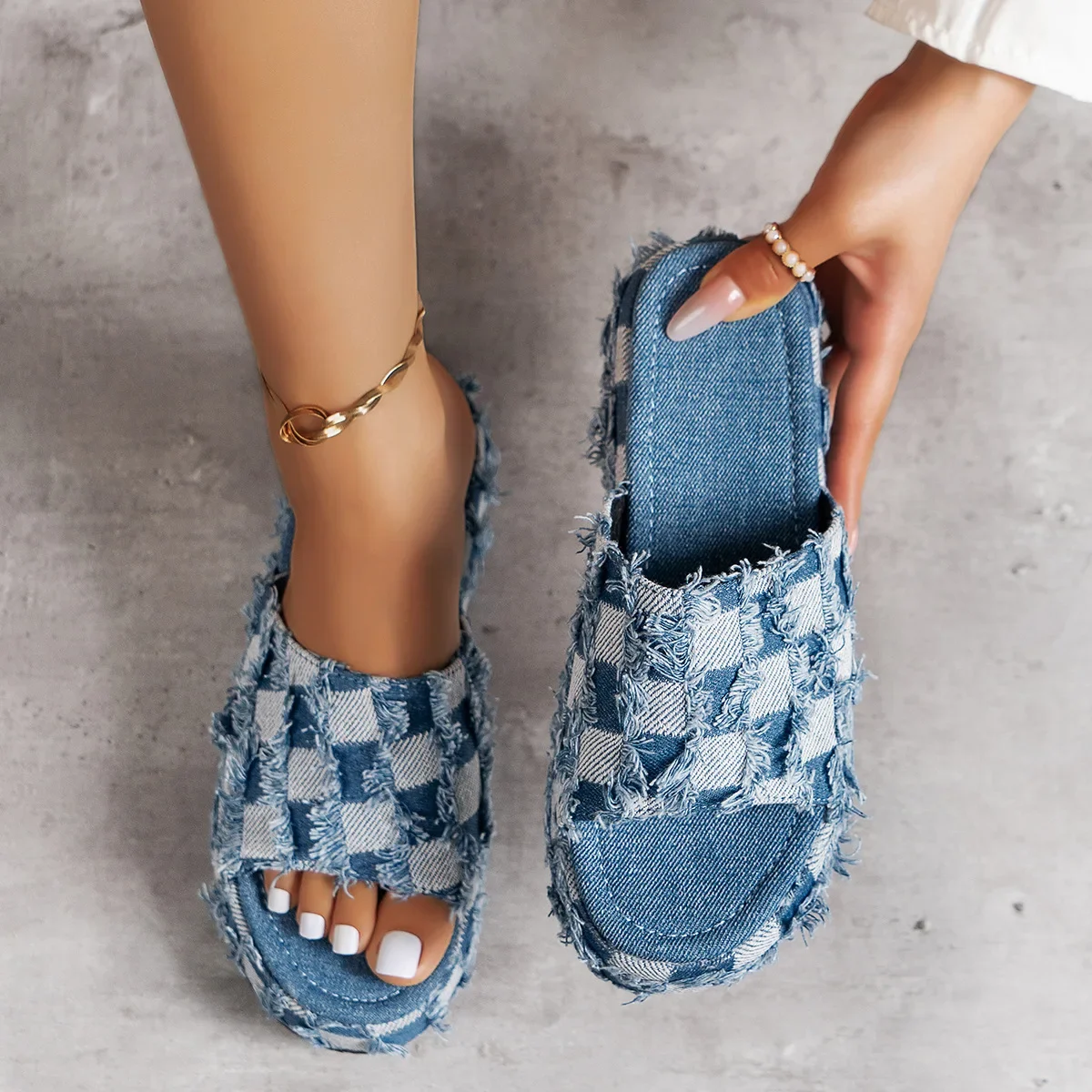 Street Fashion Jeans Women - Yeni kadın Denim slaytlar yaz sandalet