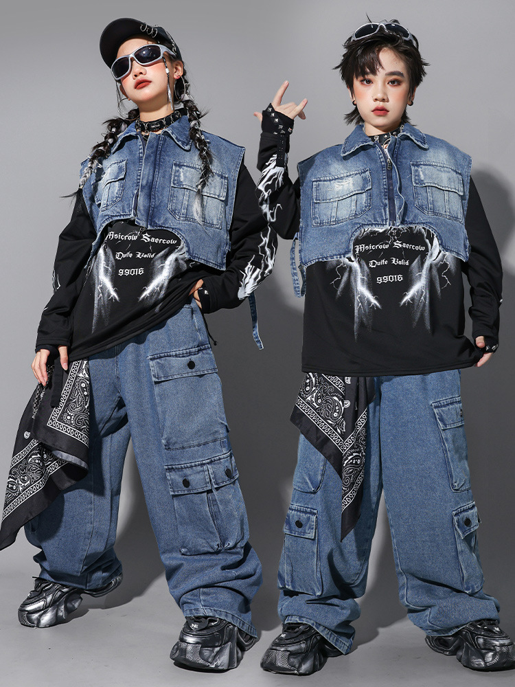 Street Fashion Jeans Women - Çocuk Hip Hop Giyim Denim Mavi