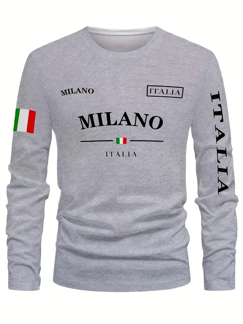 Street Fashion In Milan - 2026 İlkbahar/Yaz Erkek Uzun Kollu Tişört