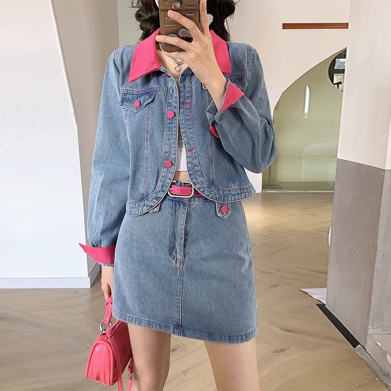 Denim Mont Mini Etek Iki Parça - Street Fashion Jeans Women incelemesi ve fiyatı